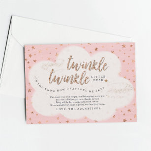 Twinkle Twinkle Little Star Girls Pink Baby Shower Thank You Card