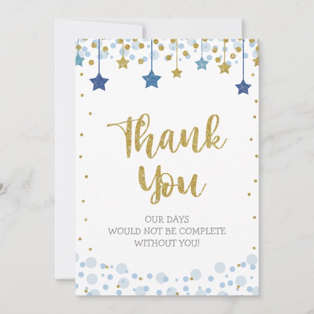 Twinkle Twinkle Little Star Gold Blue Sparkle Baby Thank You Card (Front)