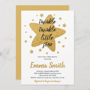 Twinkle Twinkle Little Star Gold Stars Baby Shower Invitation
