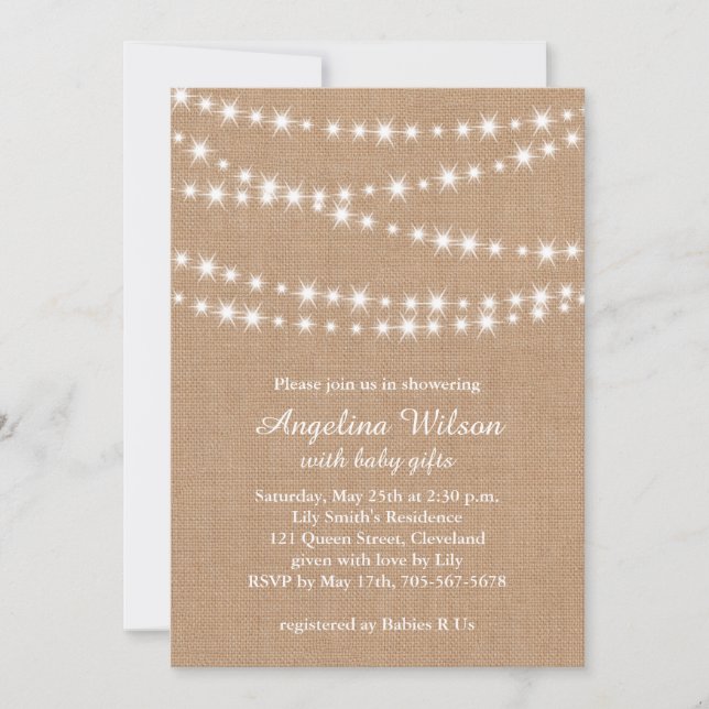 Twinkle Twinkle Little Star Invitation on Burlap (Front)
