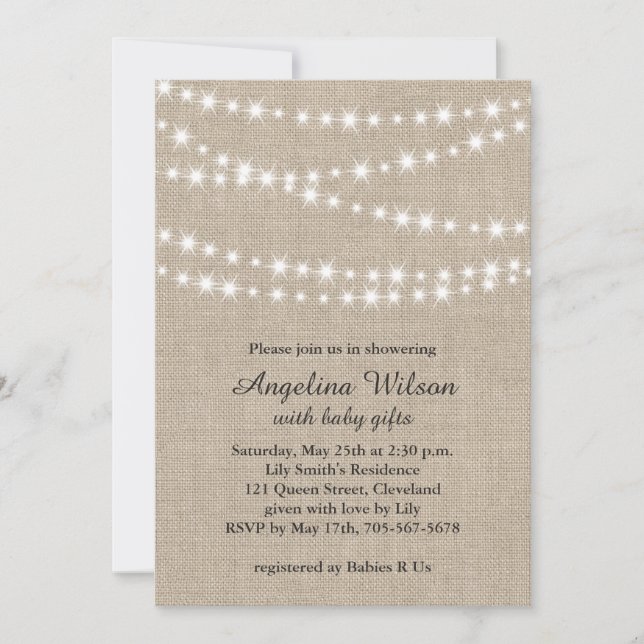 Twinkle Twinkle Little Star Invite on Light Burlap (Front)