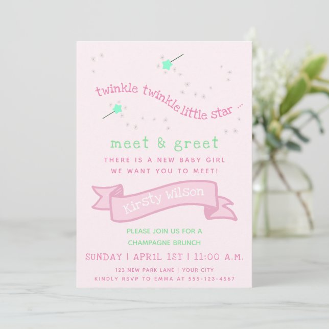 Twinkle twinkle little star  Meet & Greet New Baby Invitation (Standing Front)