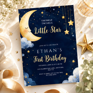 Twinkle Twinkle Little Star Midnight 1st Birthday Invitation