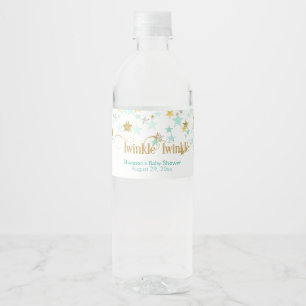 Twinkle Twinkle Little Star Mint Green & Gold Water Bottle Label