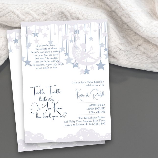 Twinkle Twinkle Little Star Moon Baby Sprinkle Invitation (Twinkle Twinkle Little Star Boy Baby Sprinkle Invitation)