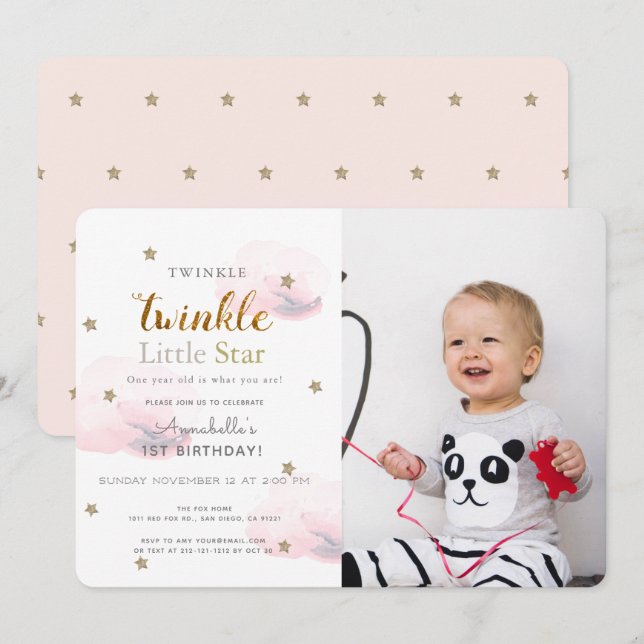 Twinkle Twinkle Little Star Photo Birthday Invitation (Front/Back)