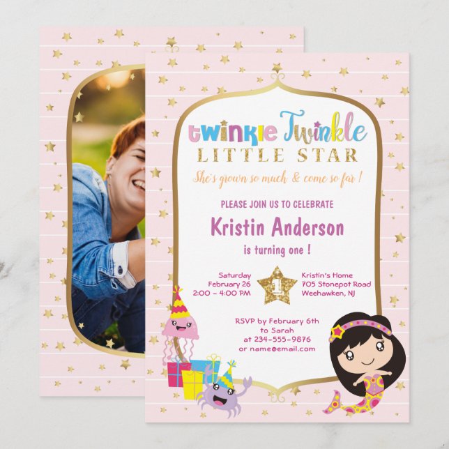 Twinkle Twinkle Little Star Photo Birthday Party Invitation (Front/Back)