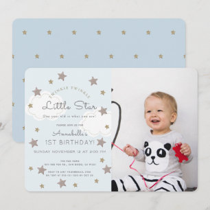 Twinkle Twinkle Little Star Photo Blue Birthday Invitation
