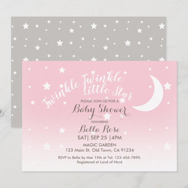 Twinkle twinkle little star pink baby shower invitation (Front/Back)