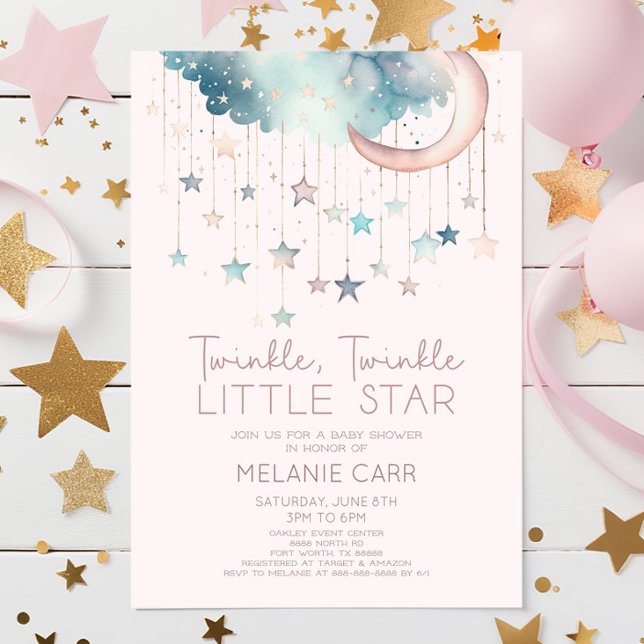 Twinkle Twinkle Little Star Pink Baby Shower Invitation (Creator Uploaded)