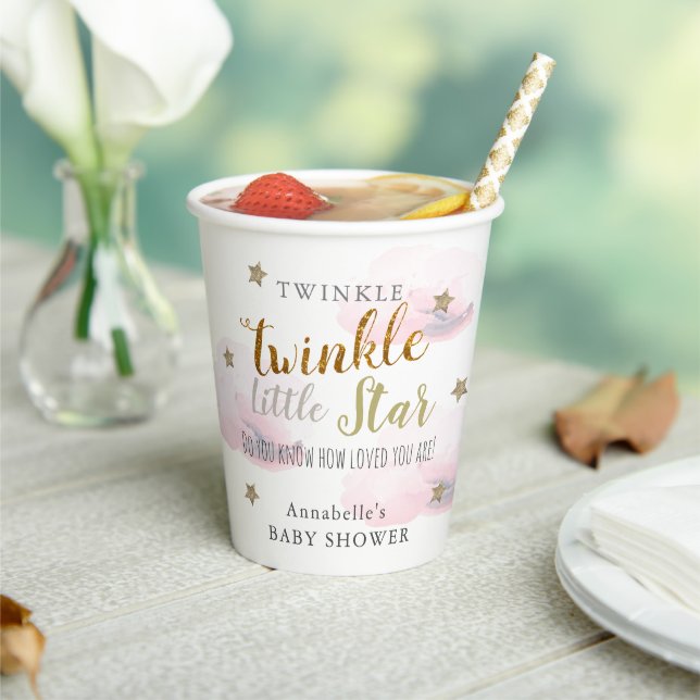 Twinkle Twinkle Little Star Pink Baby Shower Paper Cups (Insitu)