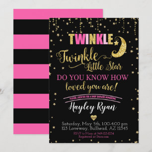 Twinkle Twinkle Little Star Pink Black Baby Shower Invitation