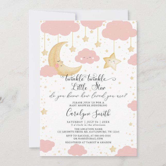 Twinkle Twinkle Little Star Pink Girl Baby Shower Invitation (Front)