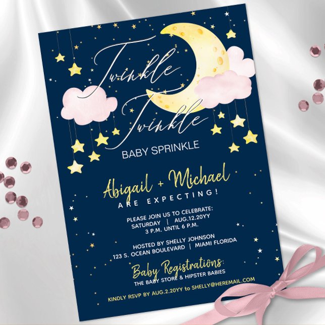 Twinkle Twinkle Little Star Pink Girl Baby Shower Invitation (Creator Uploaded)