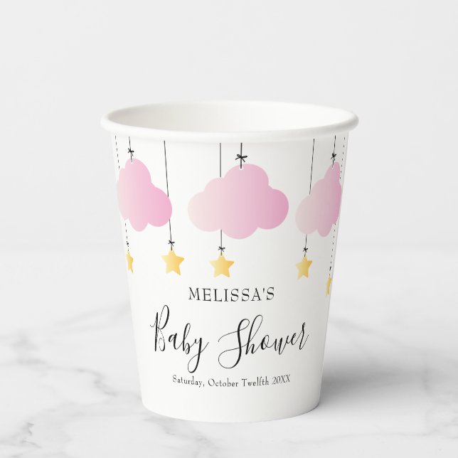 Twinkle Twinkle Little Star Pink Girl Baby Shower Paper Cups (Back)