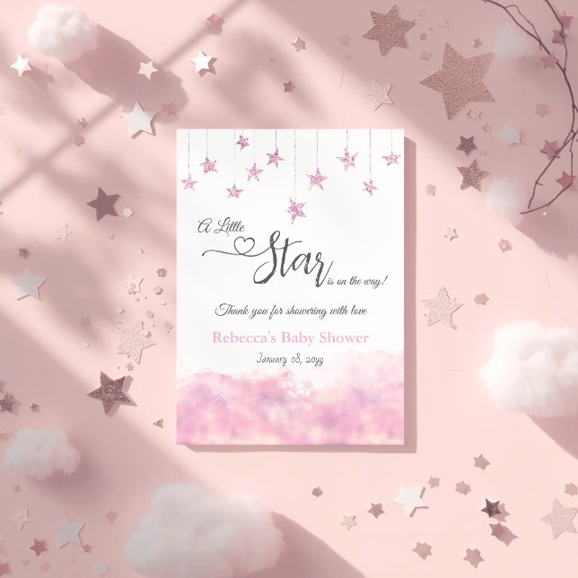 Twinkle Twinkle Little Star Pink Girl Baby Shower Thank You Card (Creator Uploaded)