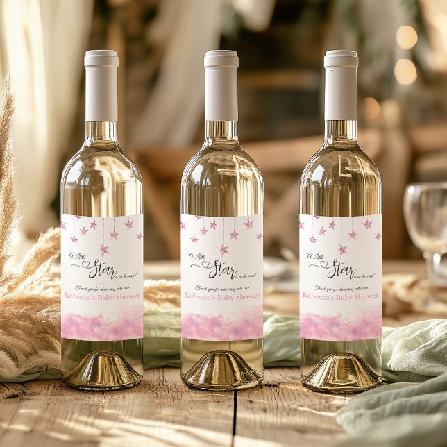 Twinkle Twinkle Little Star Pink Girl Baby Shower Wine Label (Creator Uploaded)