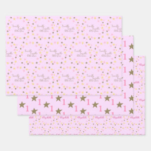 Twinkle Twinkle Little Star Pink Girl's Birthday Wrapping Paper Sheet