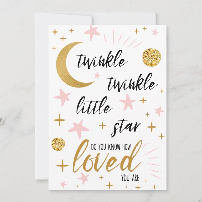 Twinkle Twinkle Little Star Pink Gold Baby Shower  Invitation (Front)