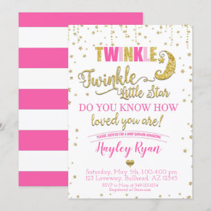 Twinkle Twinkle Little Star Pink Gold Baby Shower Invitation