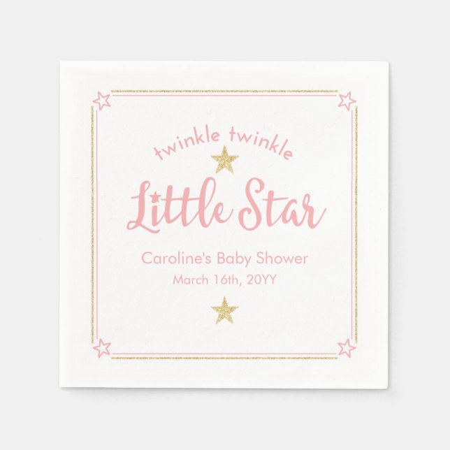 Twinkle Twinkle Little Star Pink Gold Baby Shower Napkin (Front)