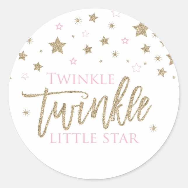 Twinkle Twinkle Little Star pink gold glitter Classic Round Sticker (Front)