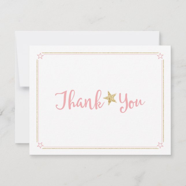 Twinkle Twinkle Little Star Pink Gold Thank You Card (Front)