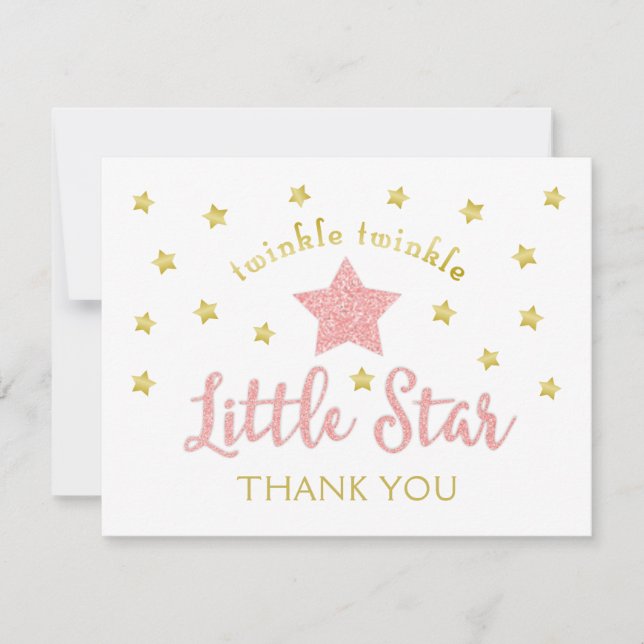 Twinkle Twinkle Little Star Pink Gold Thank You Card (Front)