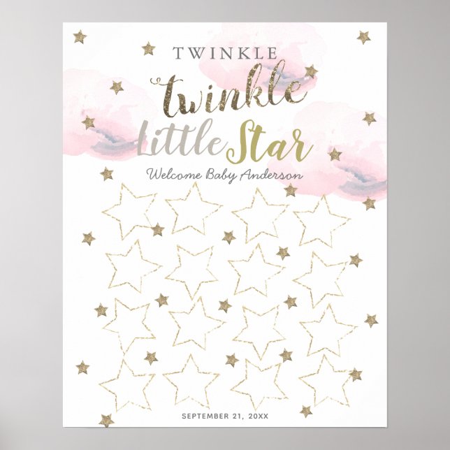 Twinkle Twinkle Little Star Pink Guest Book Sign (Front)