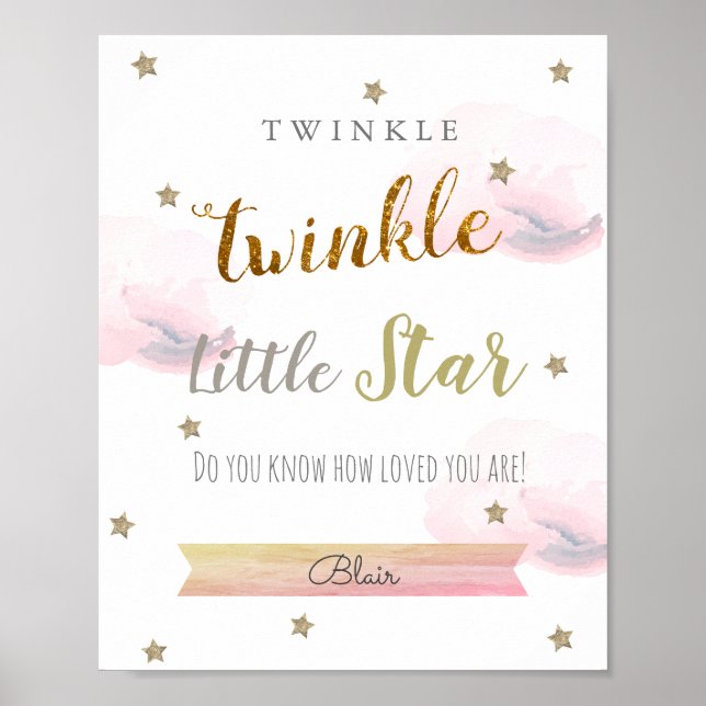 Twinkle Twinkle Little Star Pink Nursery Art Poster (Front)