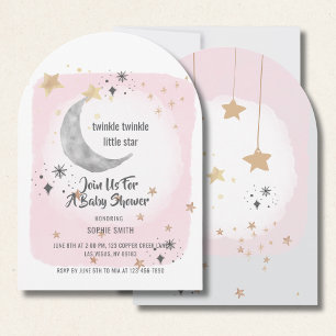 Twinkle Twinkle Little Star Pink Watercolor Arch Invitation