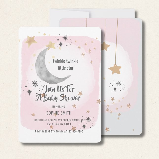 Twinkle Twinkle Little Star Pink Watercolor  Invitation (Creator Uploaded)