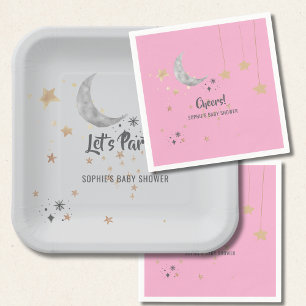 Twinkle Twinkle Little Star Pink Watercolor Splash Paper Plate