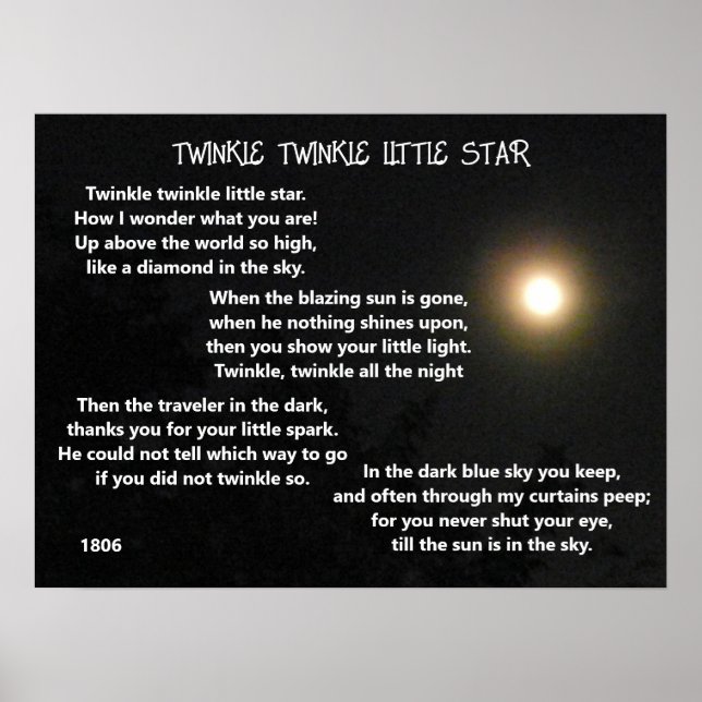 TWINKLE TWINKLE LITTLE STAR poem Poster (Front)