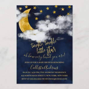 Twinkle Twinkle Little Star Quote Moon Baby Shower Invitation
