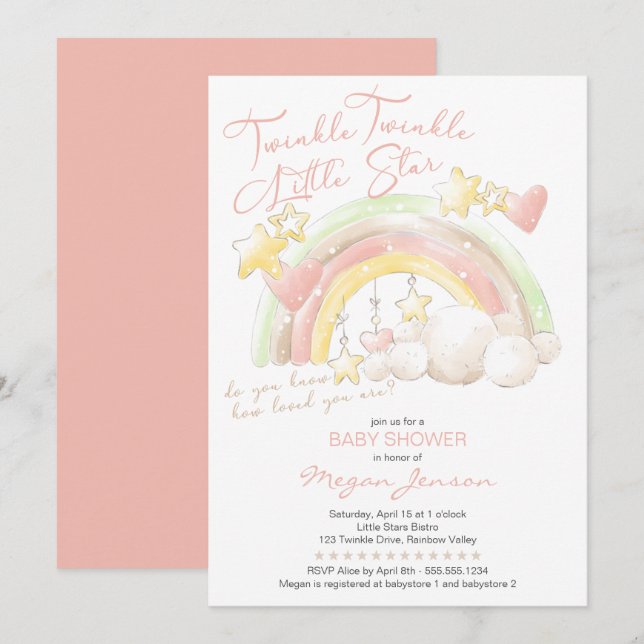 Twinkle Twinkle Little Star Rainbow Baby Shower Invitation (Front/Back)