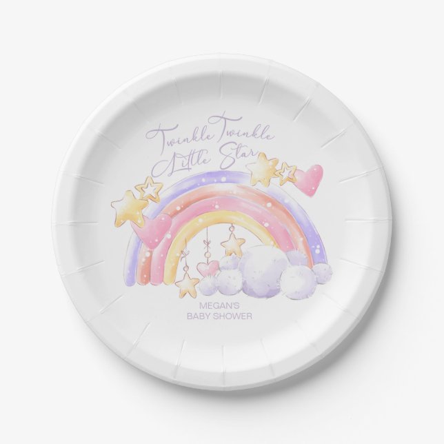 Twinkle Twinkle Little Star Rainbow Baby Shower  Paper Plate (Front)
