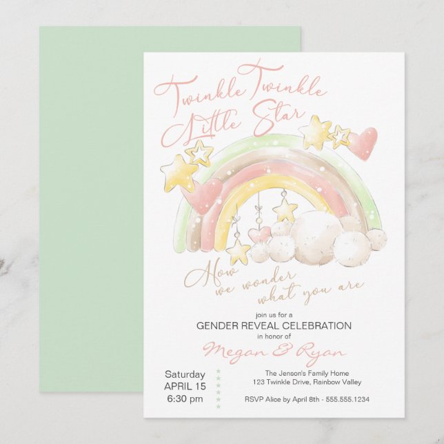 Twinkle Twinkle Little Star Rainbow Gender Reveal Invitation (Front/Back)