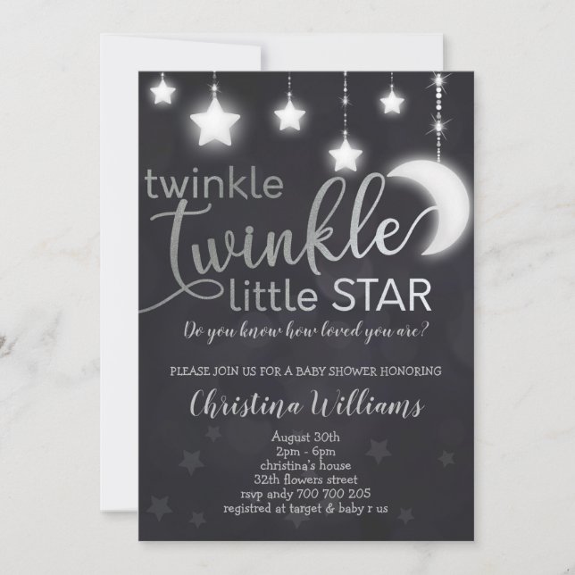 Twinkle Twinkle Little Star Silver Baby Shower Invitation (Front)