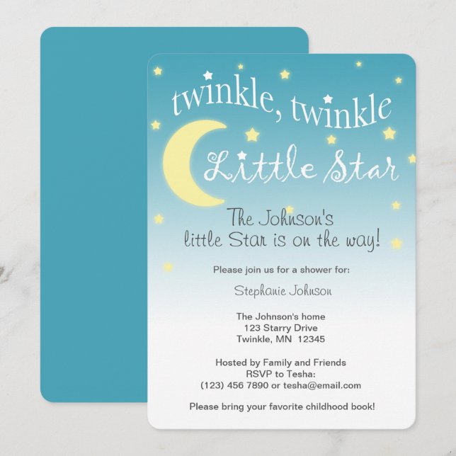 Twinkle Twinkle little star teal and white Invitation (Front/Back)