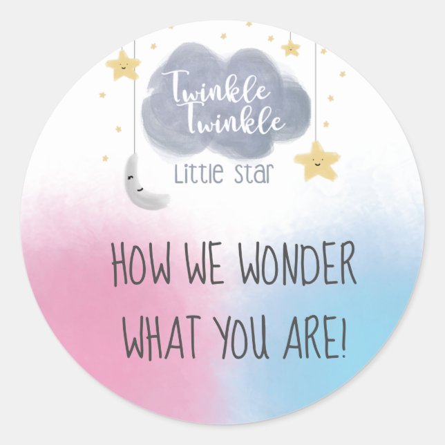 Twinkle Twinkle Little Star Theme Gender Reveal Classic Round Sticker (Front)