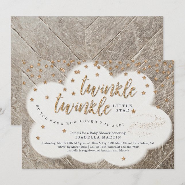 Twinkle Twinkle Little Star Unisex Baby Shower Invitation (Front/Back)
