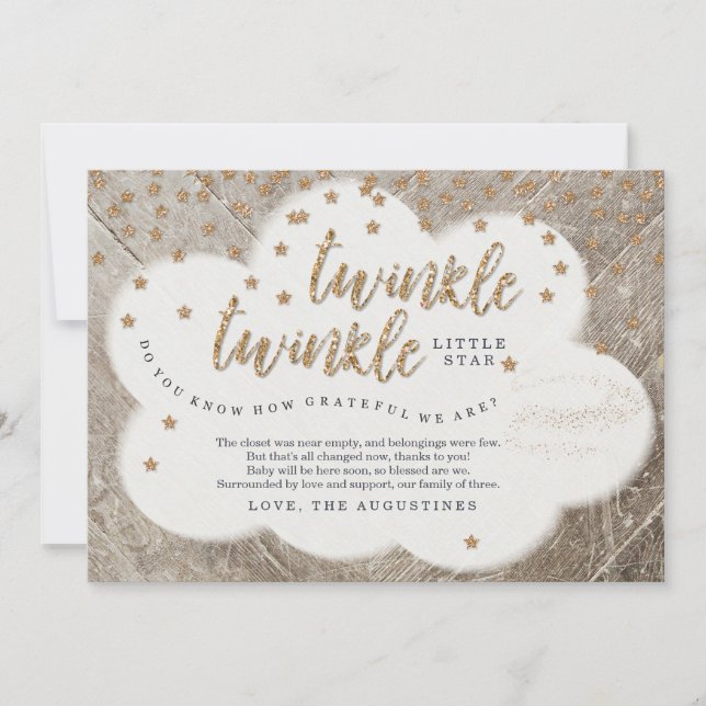 Twinkle Twinkle Little Star Unisex Baby Shower Thank You Card (Front)
