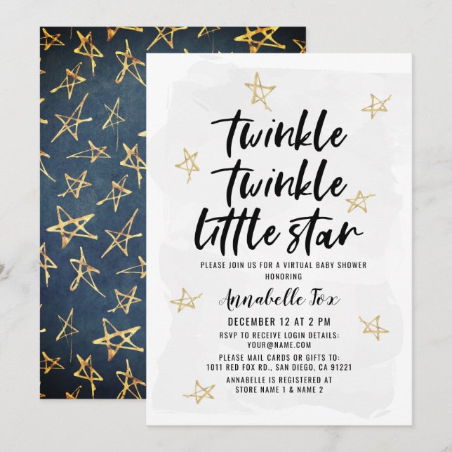 Twinkle Twinkle Little Star Virtual Baby Shower Invitation (Front/Back)
