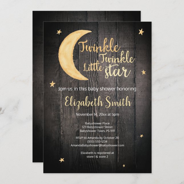 Twinkle Twinkle little star watercolor babyshower Invitation (Front/Back)