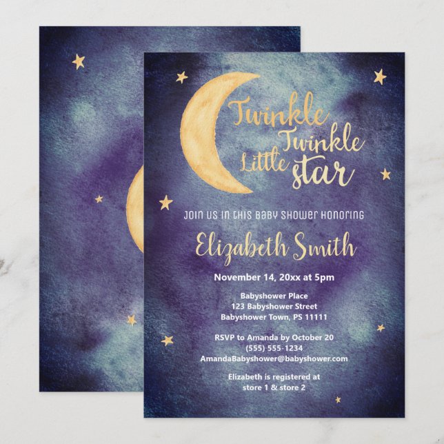Twinkle Twinkle little star watercolor babyshower Invitation (Front/Back)