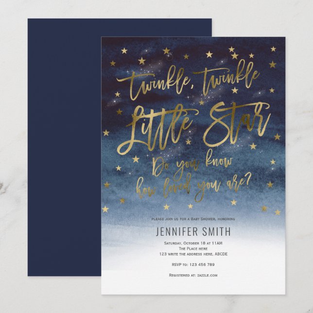 Twinkle Twinkle Little Stars, Baby Shower Invitation (Front/Back)