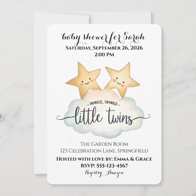 Twinkle, Twinkle Little Twins Baby Shower Invitati Invitation (Front)