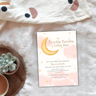 Twinkle Twinkle Moon Stars Girl Baby Shower Invitation