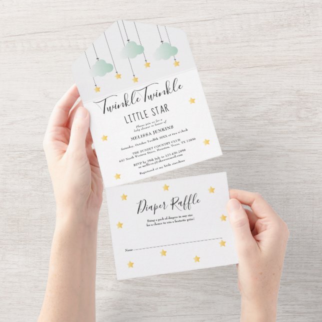 Twinkle Twinkle Neutral Baby Shower All In One Invitation (Tearaway)